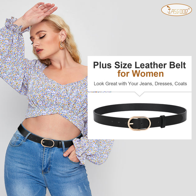 JASGOOD Plus Size Women's Leather Belt for Jeans Pants, Fashion Ladies  Waist Belt with Gold Buckle at  Women's Clothing store