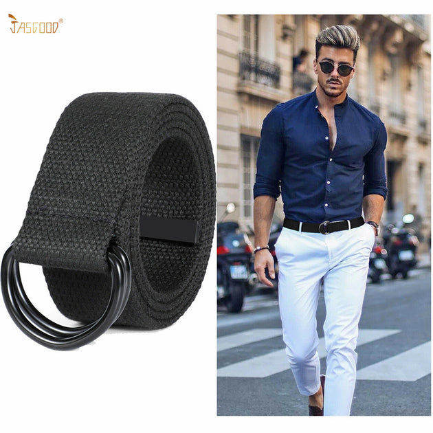 JASGOOD Canvas Belt, Black Web Casual Belt for Men with Double D Ring  Buckle for Cargo Shorts Set of 2 (Black,Fit Waist Size 28-32 inch) - Yahoo  Shopping