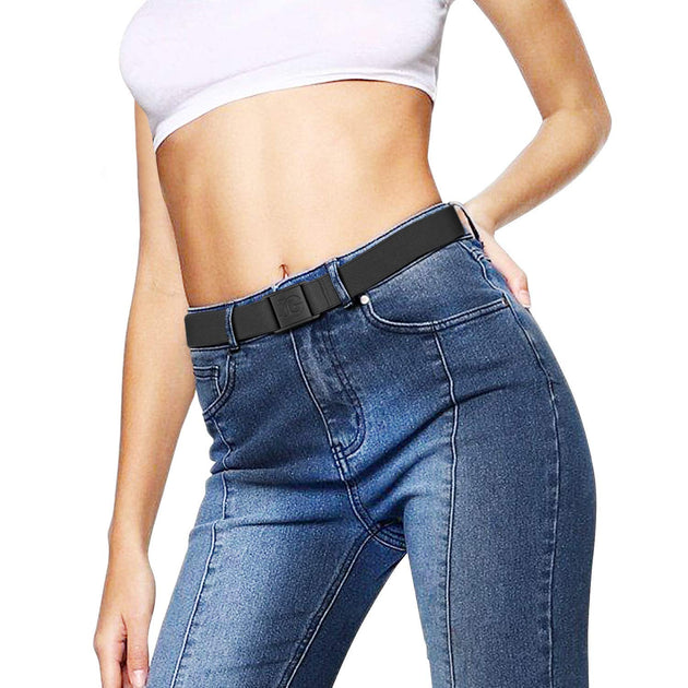 JasGood JASGOOD No Show Women Stretch Belt Invisible Elastic Web Strap Belt  with Flat Buckle for Jeans Pants Dresses
