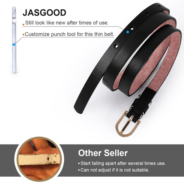 JASGOOD Women PU Leather Skinny Belt for Dress Adjustable Thin