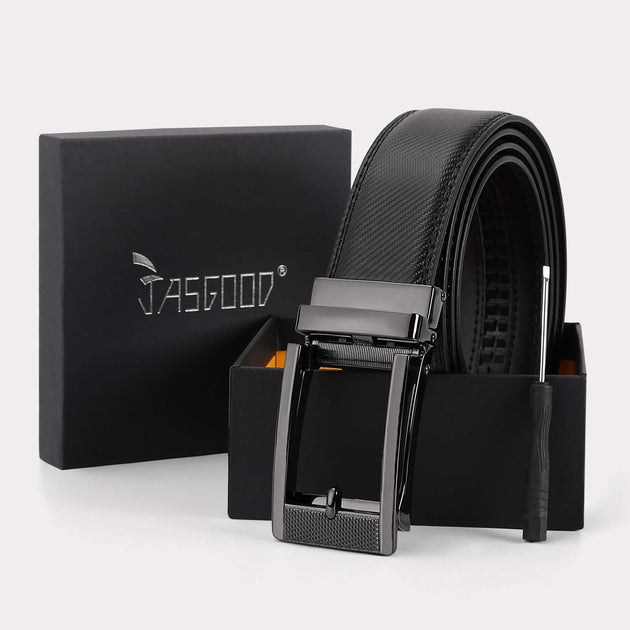 Jasgood Ratchet Click Men's Belt,leather Dress Holeless Belt For Men With  Side Buckle Up To 44 Inches