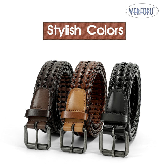Men's Braided Leather Belt,JASGOOD Braided Woven Belt for Men Casual Jeans  with Solid Strap Single Prong Buckle,Suit for Pant Size  26''-31'',A-Black-Gold Buckle : : Clothing, Shoes & Accessories
