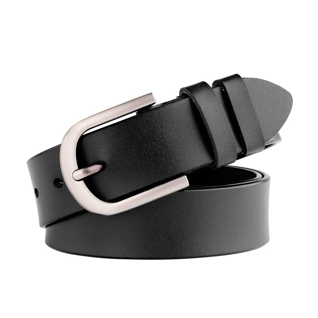 JASGOOD Plus Size Women Leather Belt Black Casual Waist Belt for Jeans  Pants with Metal Pin Buckle
