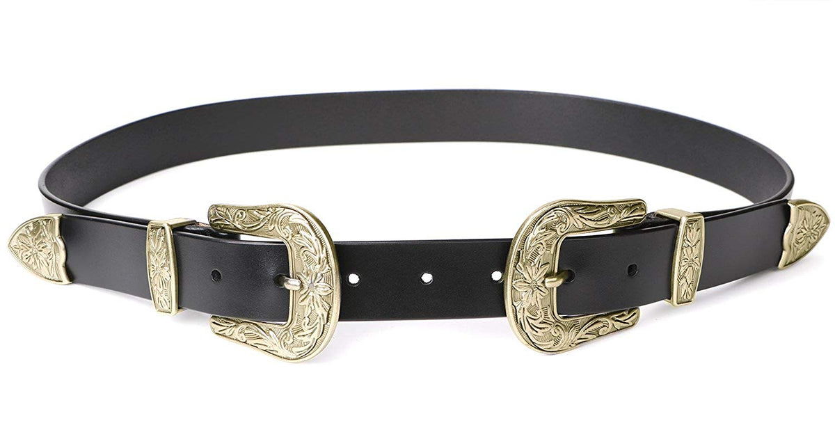JASGOOD Women Leather Belts Ladies Vintage Western Design Black