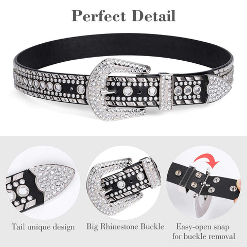 JASGOOD Women's Rhinestone Belts Fashion Western Crystal Studded Design  Leather Belt for Dress