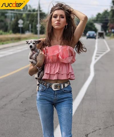 Western Rhinestone Belt For Men Women, Cowgirl Bling Studded Leather Belt  For Jeans Dress