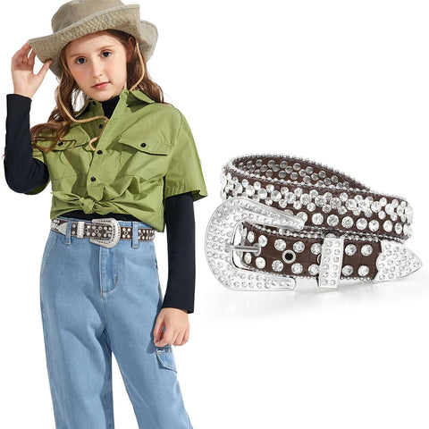 Men Women Western Rhinestone Belt Bling Crystal Studded Cowboy Cowgirl Belts