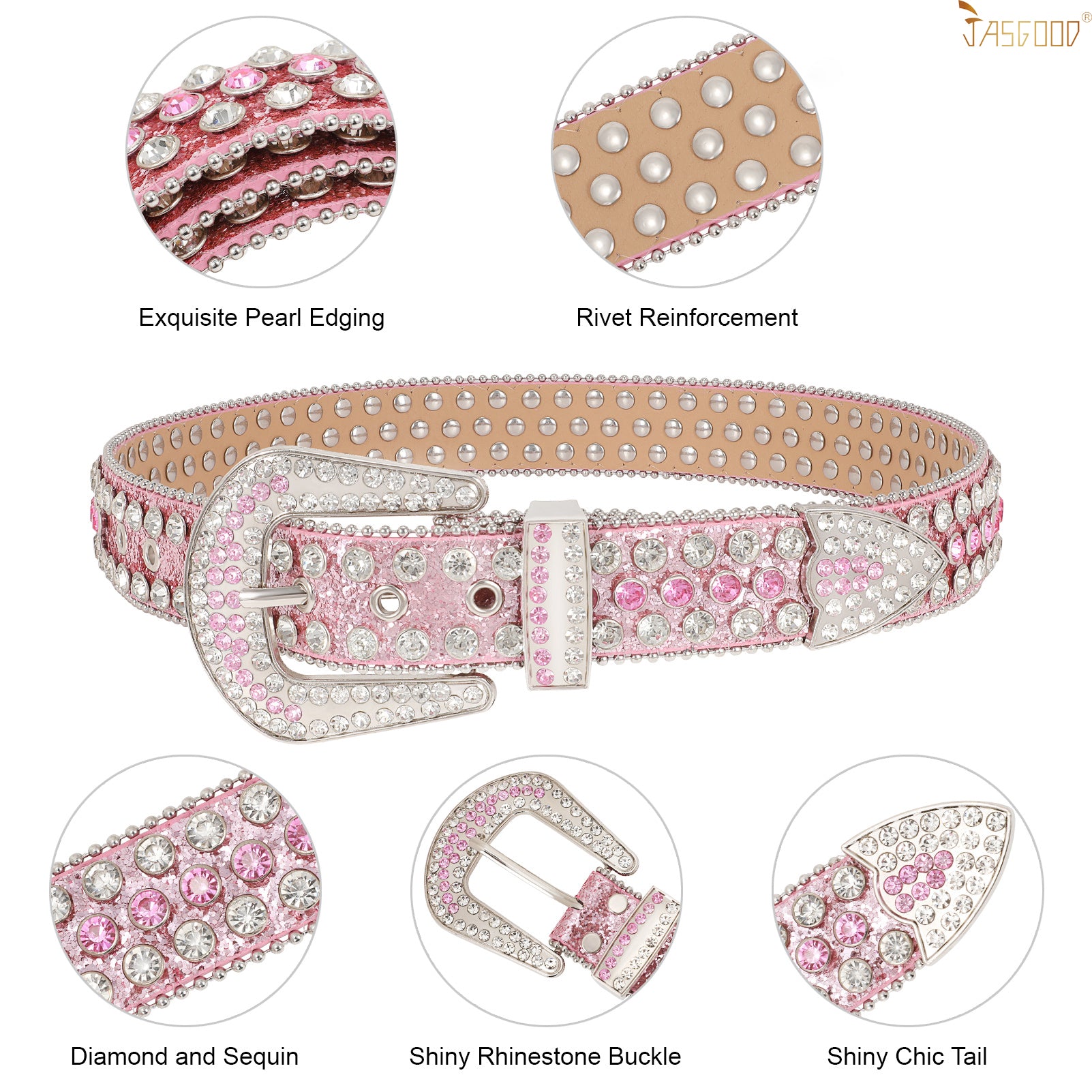 JASGOOD Western Belt for Women Men Rhinestone Diamond Studded Leather Belts  for Dress 