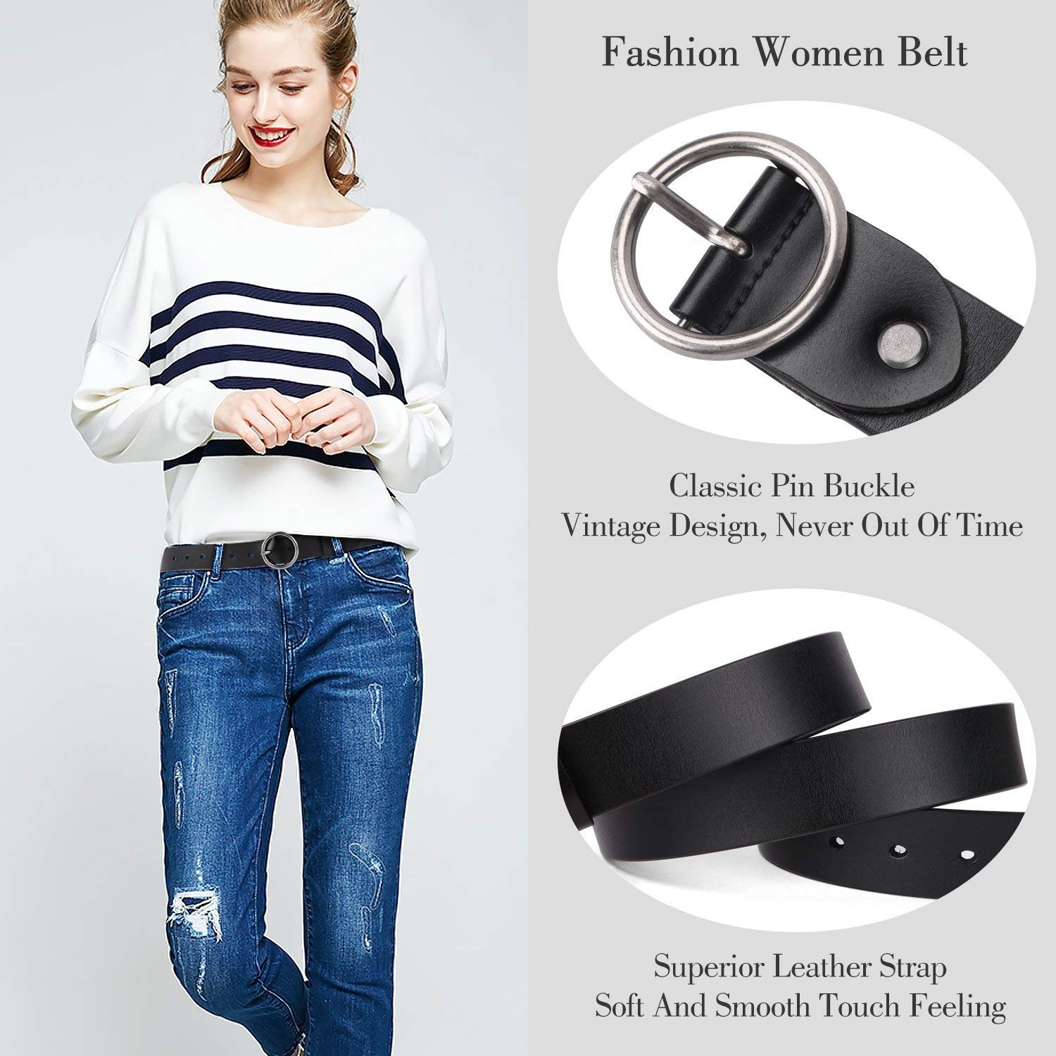 Luxury Designer Women's Belts Ladies ALLOY V Buckle Belts for Jeans  Waistband