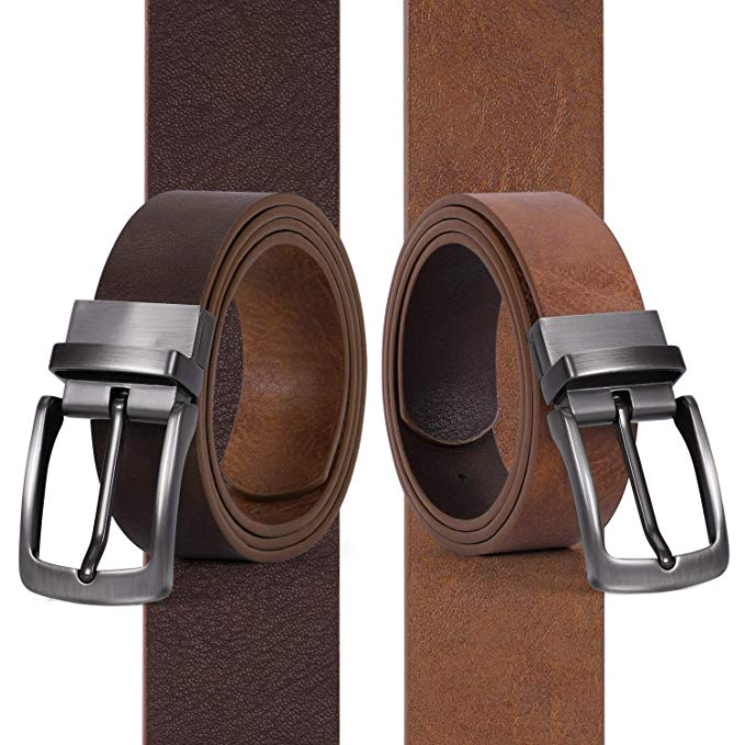 Jasgood Men's Belt, Leather Reversible Belt for Men Black and Brown Dress Belt Rotate Buckle, Great Gift for Men
