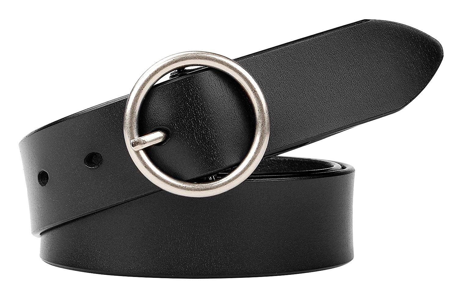 JASGOOD Women's Leather Belt Fashion Ladies White Belts for Jeans Dress  with Double O Ring Buckle