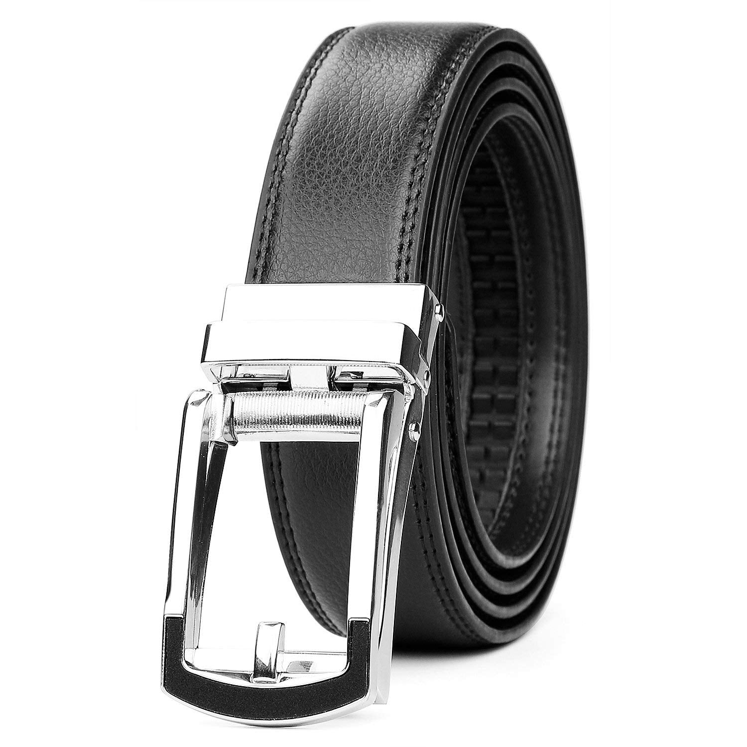Jasgood Men's Leather Belt, Ratchet Dress Belt with Automatic Buckle Black 115cm(45Inch)