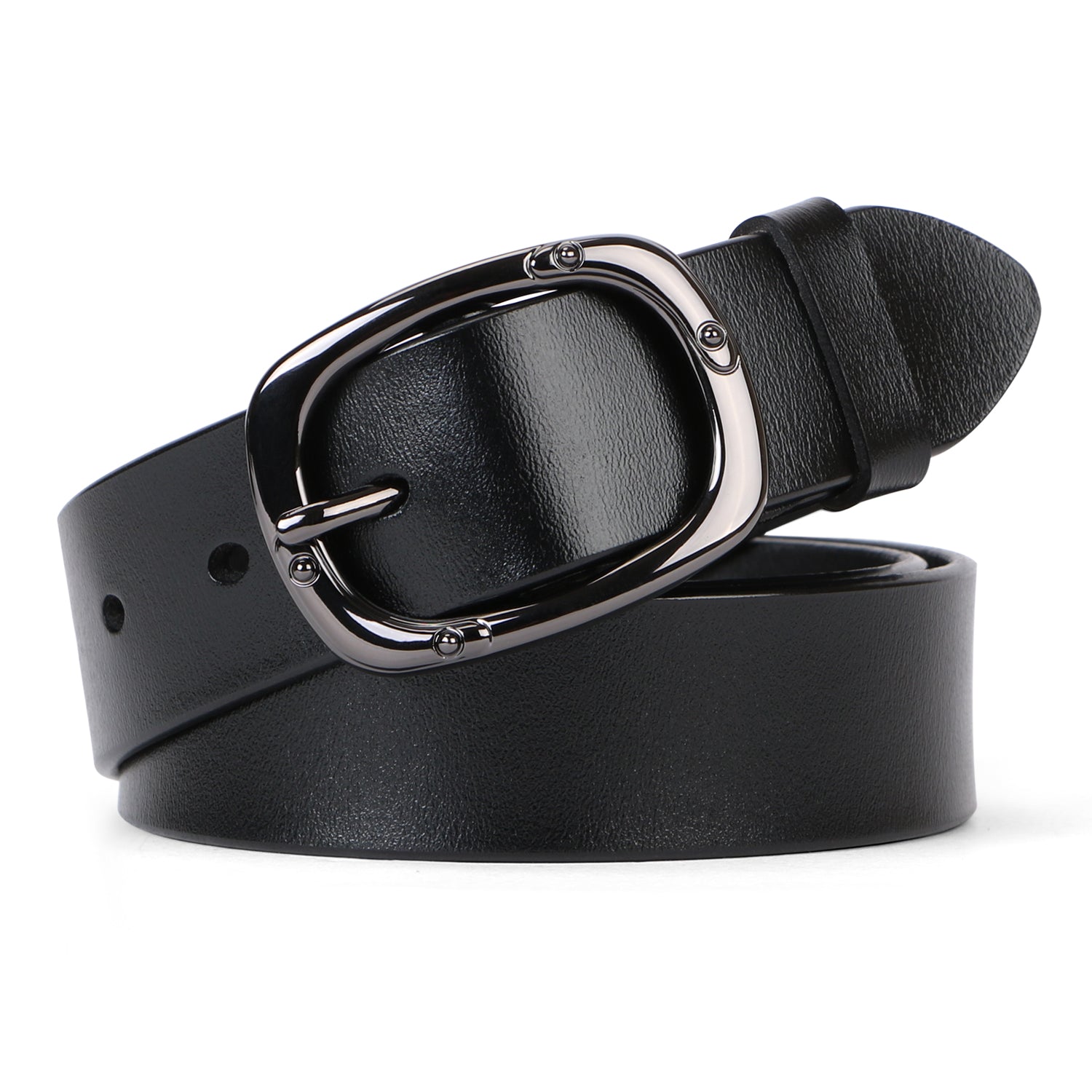 JASGOOD Women Leather Belt for Jeans Pants Dresses Black Waist