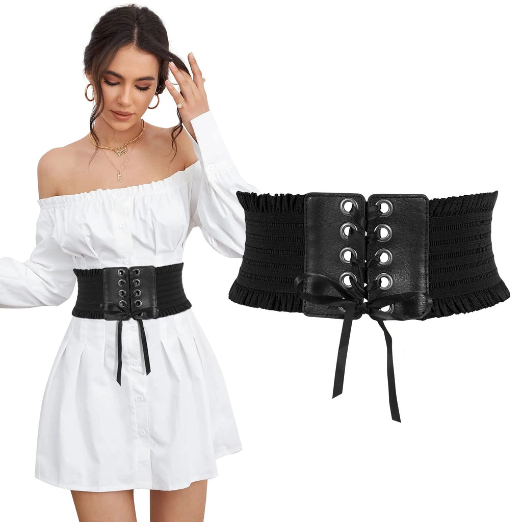 5.5 Inches Wide Button Fastening Lace Up Elastic Corset Waist Belt