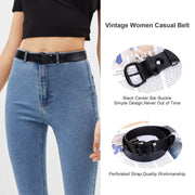 JASGOOD Women's Black Leather Jeans Belt Waist Casual Belt for Pants Shorts with Black Metal Buckle