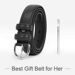 Women Leather Belt Skinny Dress Belt for Jeans Pants with Silver Buckle