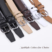 Women Leather Belt Skinny Dress Belt for Jeans Pants with Silver Buckle