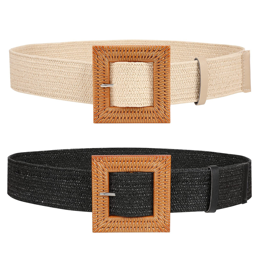 JASGOOD Straw Woven Elastic Belts for Women Boho Style Dress Belt 4 Pack 2  Pack Ladies Braided Woven Stretch Belts with Wooden Buckle : :  Clothing, Shoes & Accessories