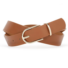 Women Leather belt Faux leather Chic Belt for Jeans Solid Color with Long Gold Curved Pin Buckle