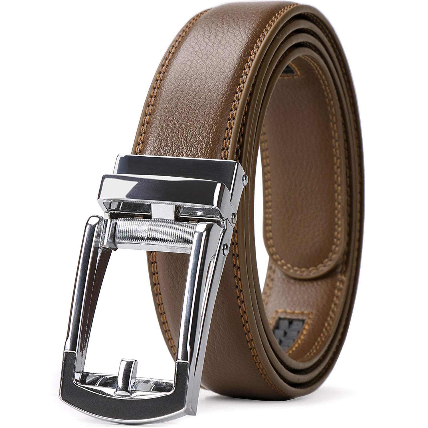 Formal Mens Belts Automatic Gold Buckles Black Leather Ratchet