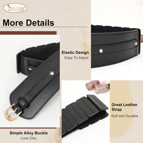 JASGOOD Women Wide Elastic Belt Plus Size Fashion Vintage Stretch Brown  Leather Waist Belts for Dresses