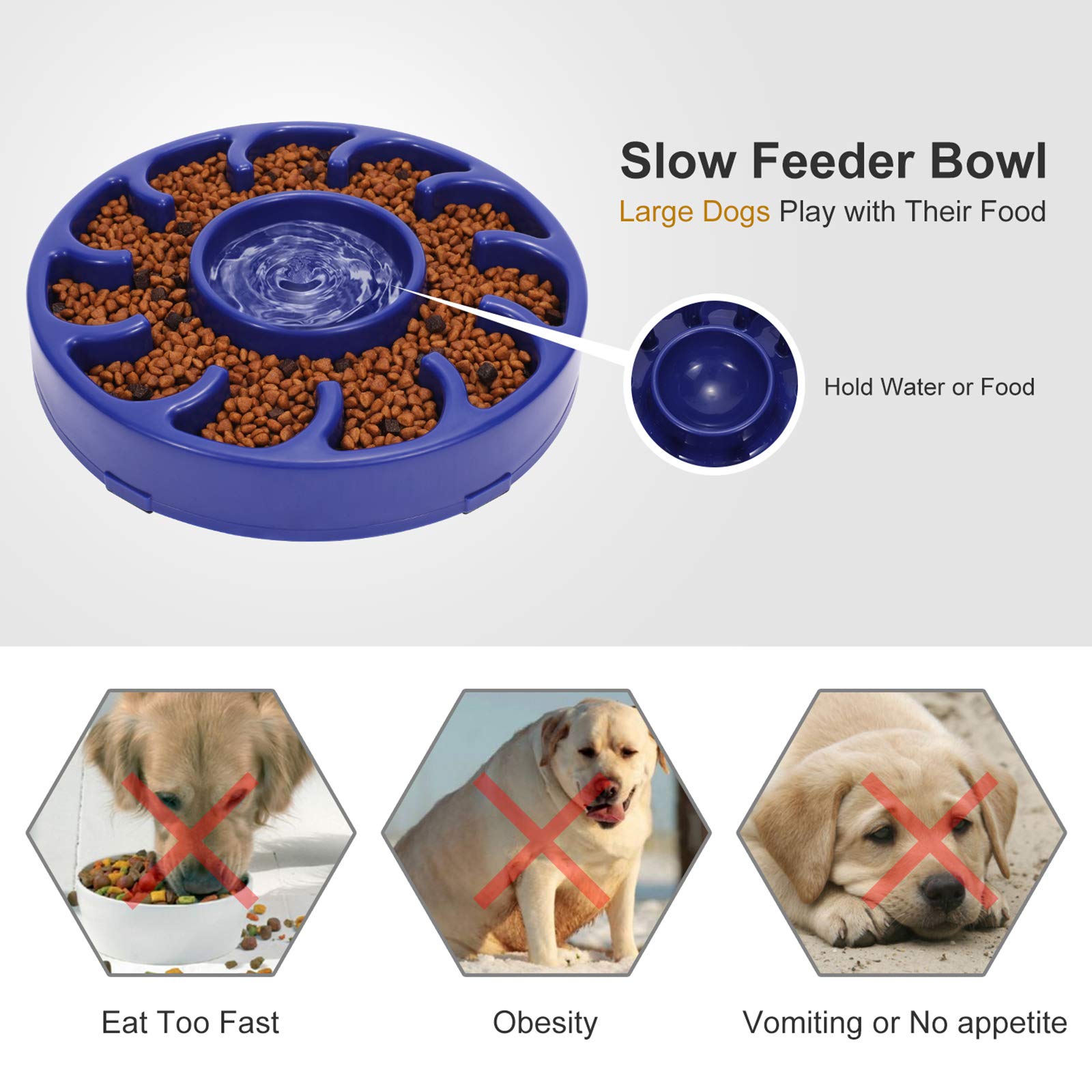 Jasgood Slow Dog Bowl For Large Dogs,anti-gulping Dog Slow Feeder Stop 