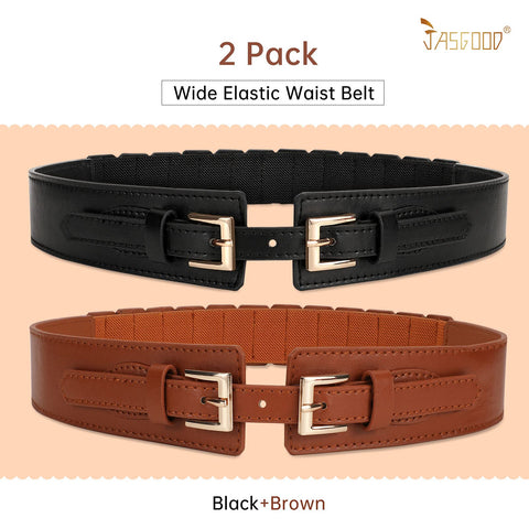 JASGOOD Women Wide Elastic Waist Belt Stretch Leather Brown Belts for  Ladies Dresses