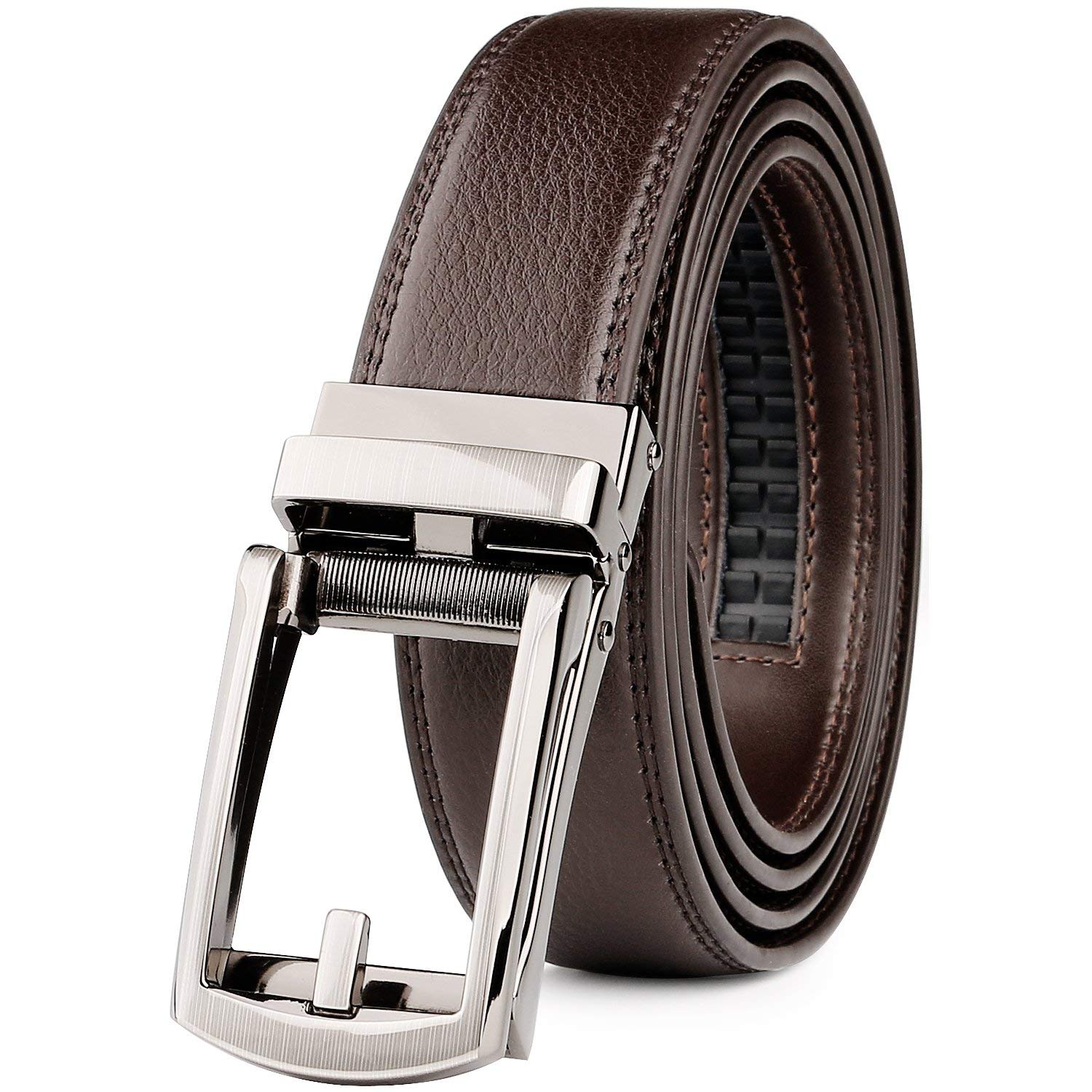 Formal Mens Belts Automatic Buckles Genuine Leather Ratchet Straps