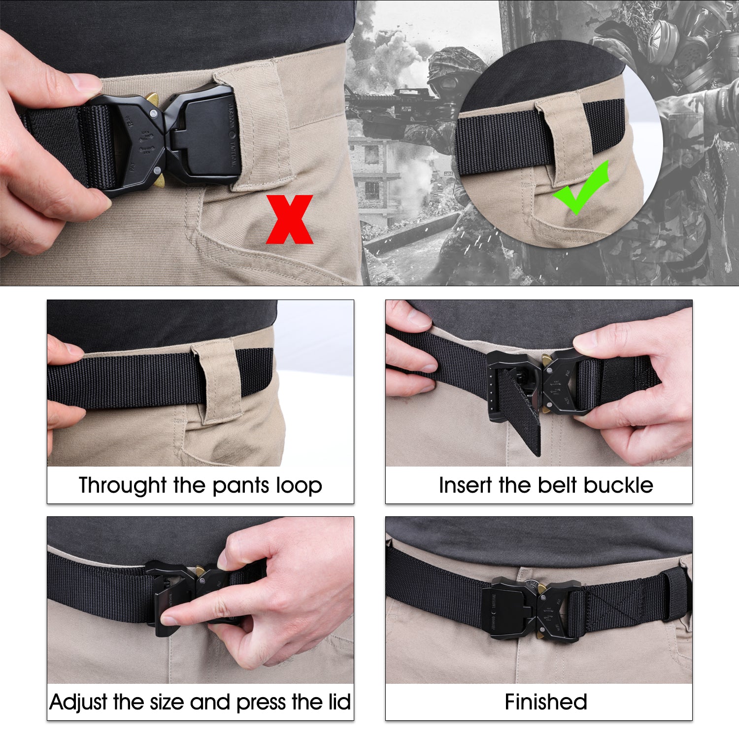 Jasgood Men Tactical Belt Military Style Webbing Riggers Web Belt Hea